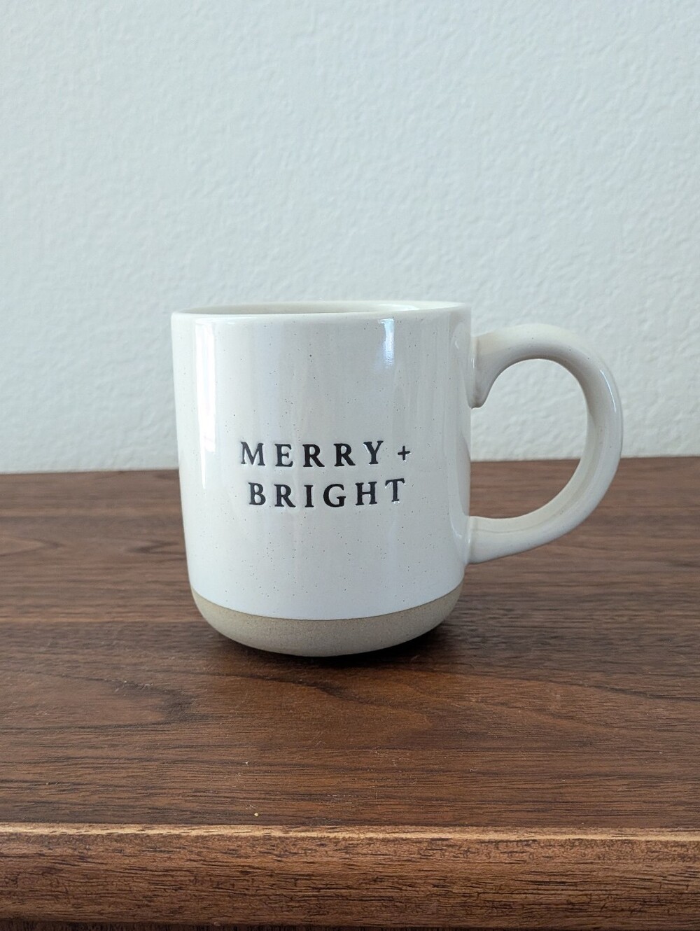 Sweet Water Decor Merry and Bright Stoneware Coffee Mug Christmas Minimal 4"
